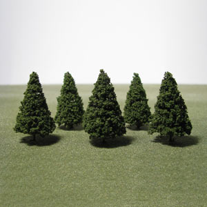 Model conifer trees for Christmas displays