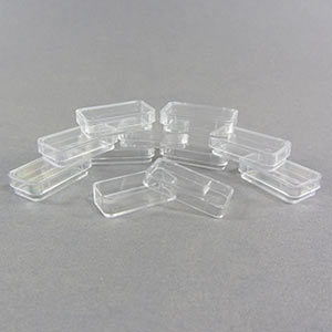 Clear plastic storage boxes