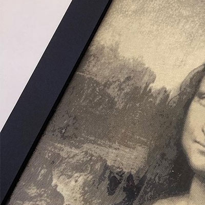 In-filled Mona Lisa etching with black paint