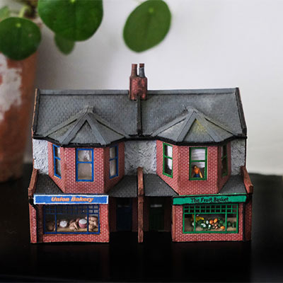 Postcard models miniature buildings