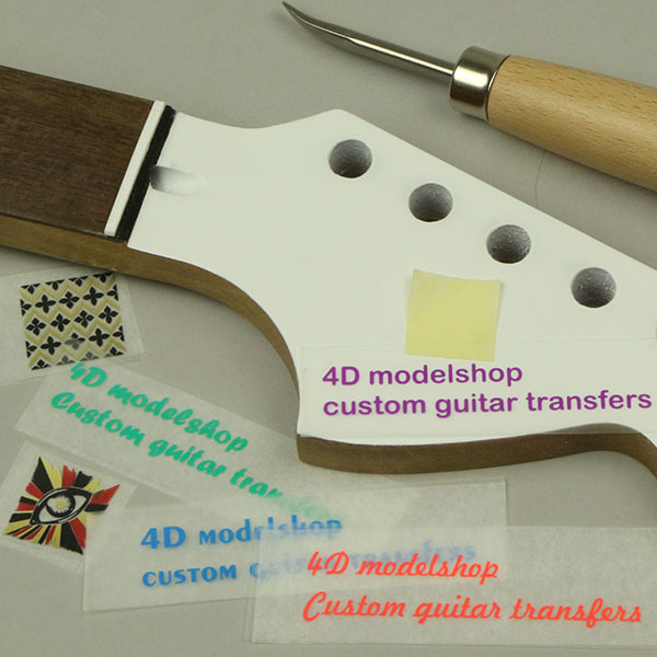 Custom dry transfer decals - lettering for a guitar headstock