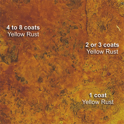 Yellow rust dabbed onto black plastic with kitchen roll