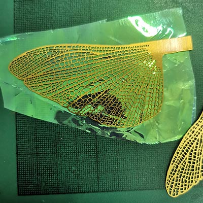 Iridescent Film applied to a sample brass etched wing
