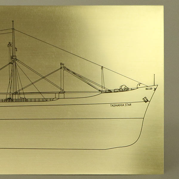 Photo etched brass ship plaque for customer Tim Chapman