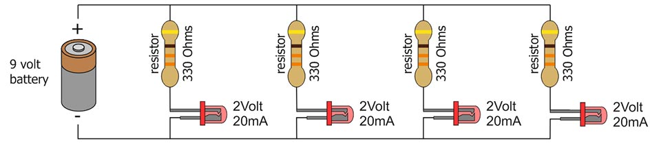 to LEDs and resistors